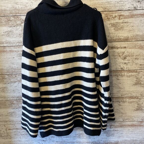 H&M Rib Knit Half Zip Sweater Black And White Striped Size Large - Picture 3 of 5